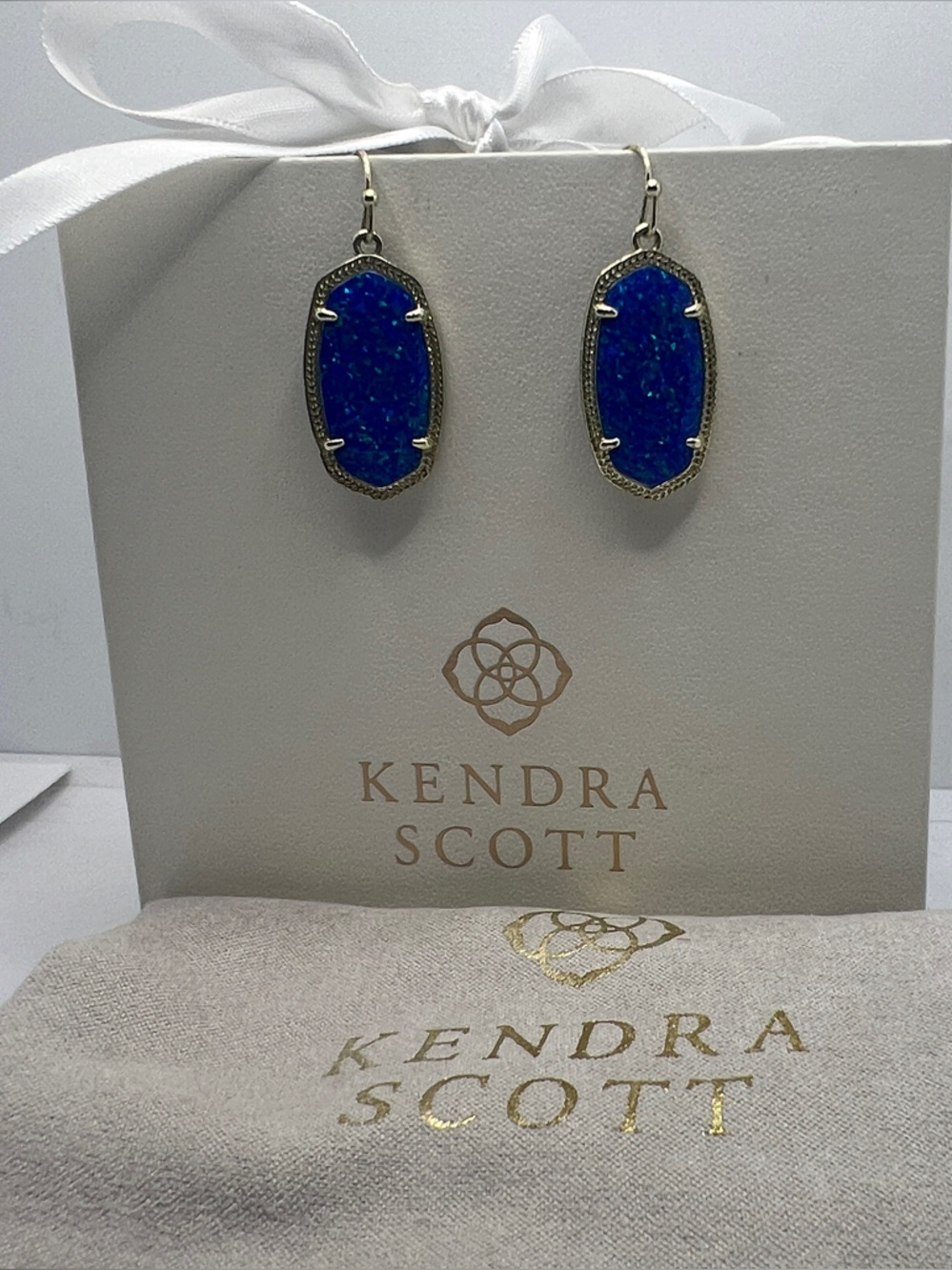 Kendra Scott Blue Opal Elle Drop Earrings in Gold